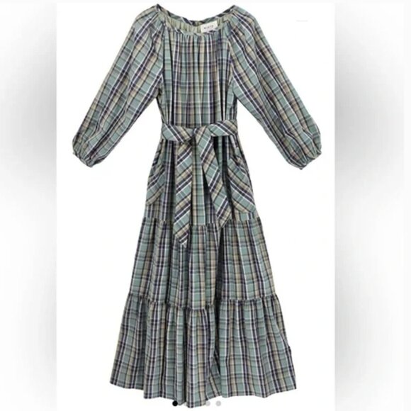 NWT MIRTH Ostuni Ocean Plaid Cotton Handloomed w/ Pockets Maxi Dress - Picture 5 of 8